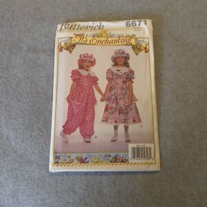 UNCUT Butterick 6671 Girls Dress & Romper Pattern 2-4 It's Enchanting Vintage